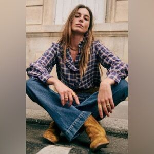 Sezane Chemise Chloe Carreaux Oxford Plaid Blouse